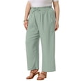thumbnail image 4 of Pantalones Palazzo de Talla Grande para Mujer Agnes Orinda con Pliegues, Cintura Elástica y Cordón, Pantalones Anchos Casual con Bolsillos 3X Verde Claro, 4 of 6
