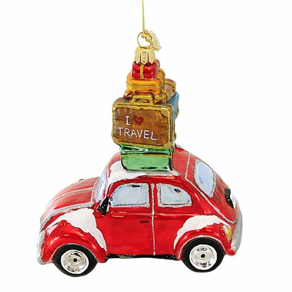 Huras Family I Love Travel Car - One Ornament 5.0 Inch, Glass - Christmas Suitcases Hf956