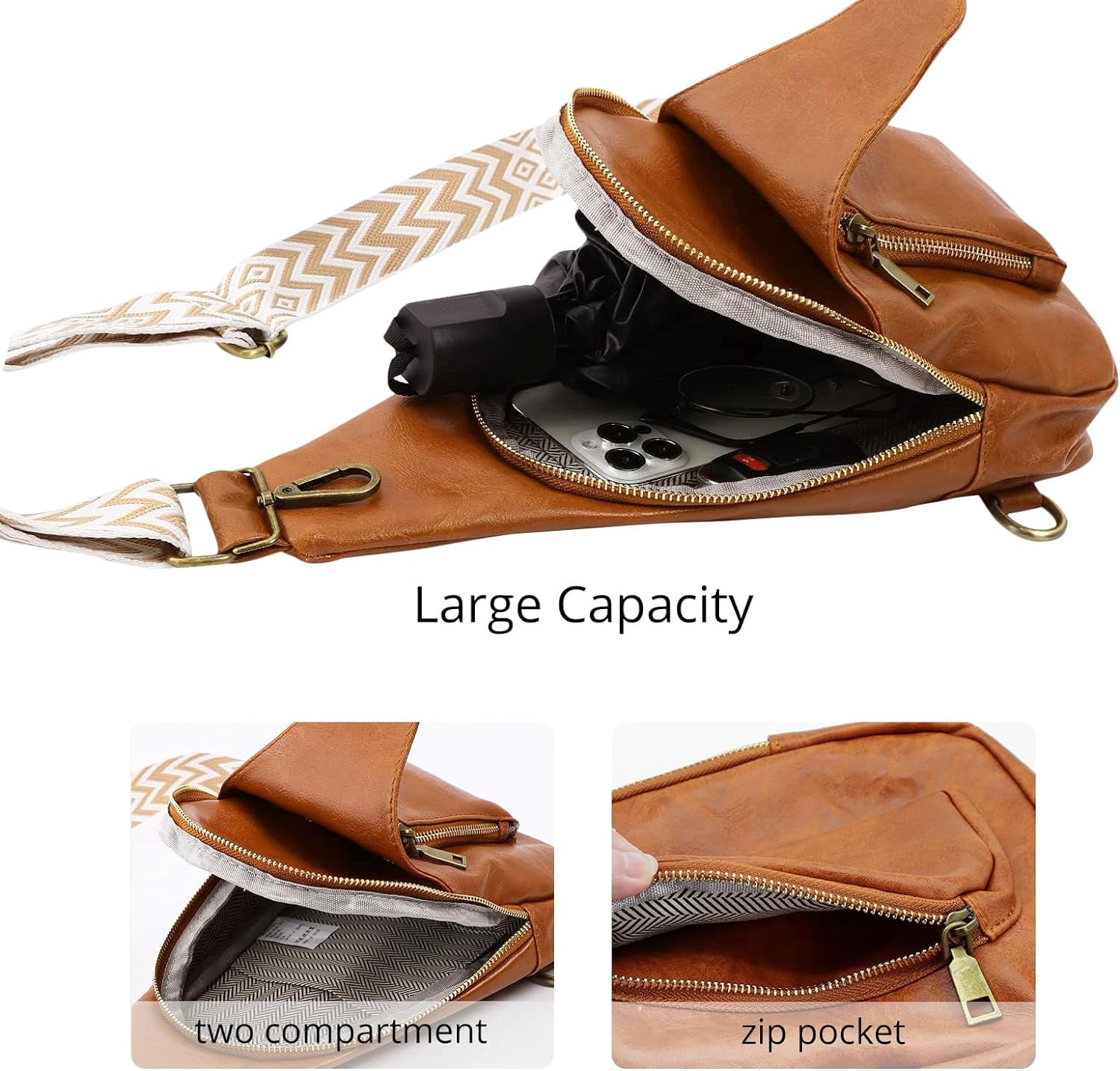 Sling Bag for Women Crossbody, PU Leather Small Sling bags Sling Chest Shoulder Backpack for Traveling Hiking