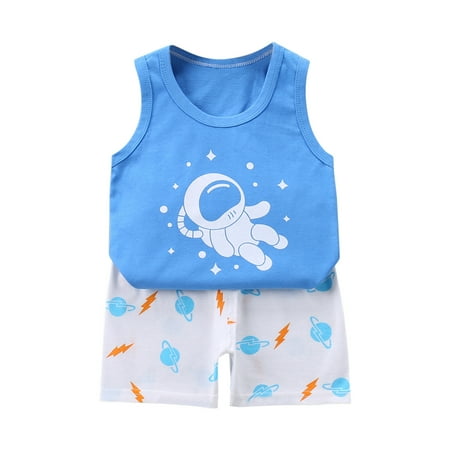 

Summer Savings Clearance 2023! Loopsun Toddler Suit Crew Neck Sleeveless Printing Fashion Cute Casual Tank and Shorts Set Blue