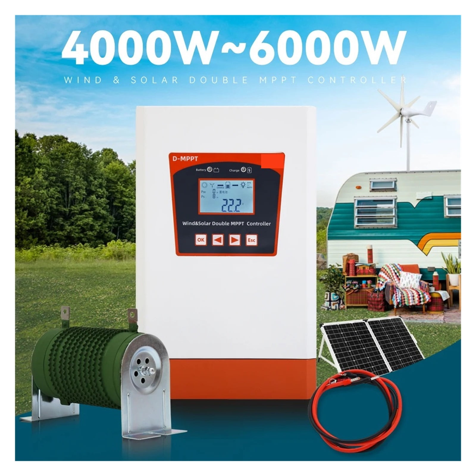 Solar & Wind Hybrid System Double MPPT Charge Controller 4kW 12v 24v & 24v 48v Auto Regulator