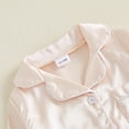 thumbnail image 6 of Cjfdfy Toddler Baby Girl Satin Pajamas Set Solid Color Ruffled Trim Button Down Long Sleeve Tops And Pants Little Baby Cute Soft Satin Loungewear 1-6Y, 6 of 9
