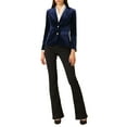 thumbnail image 2 of DARING DIVA Women's Notched Lapel Button Front Office Velvet Blazer S Dark Blue, 2 of 6