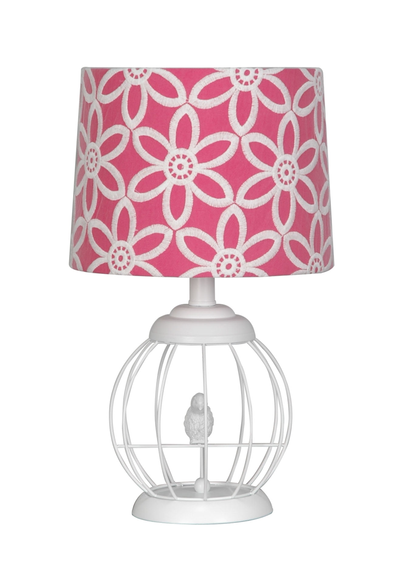Cooper Ridge 17" White Birdcage Lamp with Pink and White Shade