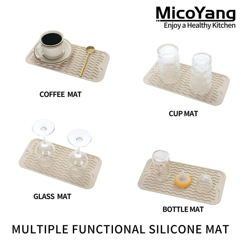 Silicone Dish Drying Mat for Multiple Usage,Easy  clean,Eco-friendly,Heat-resistant Silicone Mat for Kitchen  Counter,Sink,Bar,Bottle,or Cup Tapioca S 12 inches x 6 inches 