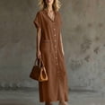 thumbnail image 4 of ClodeEU Women's V Neck Short Sleeve Button Down Maxi Dress,Casual Loose Dress with Front Slit Brown,Women's Plus XXL, 4 of 7