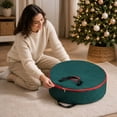 thumbnail image 7 of Christmas Wreath Storage Bag, 60cm Round Holiday Wreath Container with Reinforced Handles, PVC Material Christmas Decoration Storage Bag -Green, 7 of 7