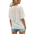 thumbnail image 5 of Seyurigaoka Women Summer Jacquard T-shirt, Casual Striped Short Sleeve V-Neck Lace Trim Pullover, 5 of 6