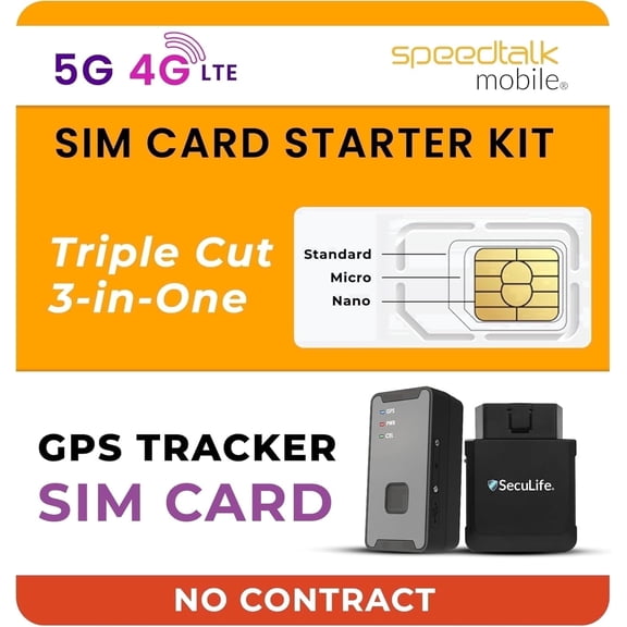 SpeedTalk Mobile GPS Tracker SIM Card Starter Kit | 3 in 1 Universal Simcard: Standard, Micro, Nano for Kids Senior Pet Car Fitness Activity 5G 4G LTE Tracking Devices | No Contract