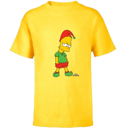 The Simpsons Bart Simpson Elf Bart Holiday – Short Sleeve T-Shirt for Kids – Customized-Yellow