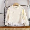 thumbnail image 2 of FAIWAD Girls Long Sleeve Tops Crew Neck Ribbed Knit Casual Pullover Cute Lace Trim Bow Shirts, 2 of 8
