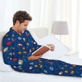 thumbnail image 6 of Picia Space Pattern Men’s Long-Sleeve Sleepwear Set - Soft 2-Piece Loungewear with Pockets, Comfy PJs for Relaxing Nights-Small, 6 of 7