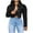 Black coat for women, variant on jtjvou Women's Cropped Denim Jacket Lapel Puff Long Sleeve Distressed Ripped Short Jean Jacket Button Down Trucker Coat Black L