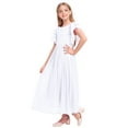 thumbnail image 5 of IBTOM CASTLE Flower Girl Flowy Ruffle Chiffon Trim A-Line Dress for Kid Wedding Junior Bridesmaid Communion Party Pageant Maxi Belted Gown 7-8 Years White, 5 of 8
