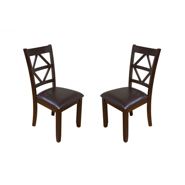 Sturdy Dining Chairs with Designer Back Set of 2 Dark Brown
