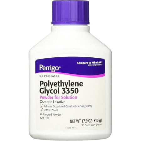 Perrigo Polyethylene Glycol 3350 17.9 Oz (510gm) Powder | Laxatives for Constipation Relief for Adults | Stool Softener with Stimulant Laxative | Intestinal Movement Formula