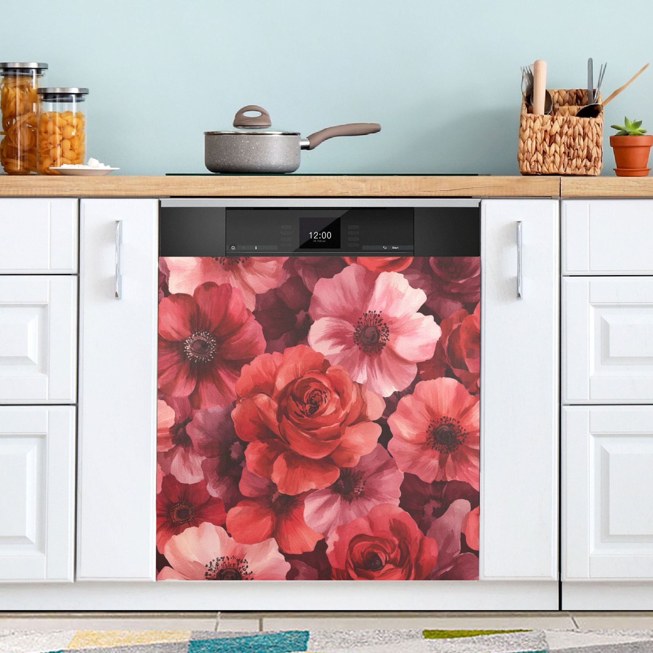 Dishwasher Magnetic Sticker 23x26 Inch Refrigerator Magnetic Sticker Washing Machine Magnetic Sticker Kitchen Panel Magnetic Sticker Home Decor Vibrant Red Flowers