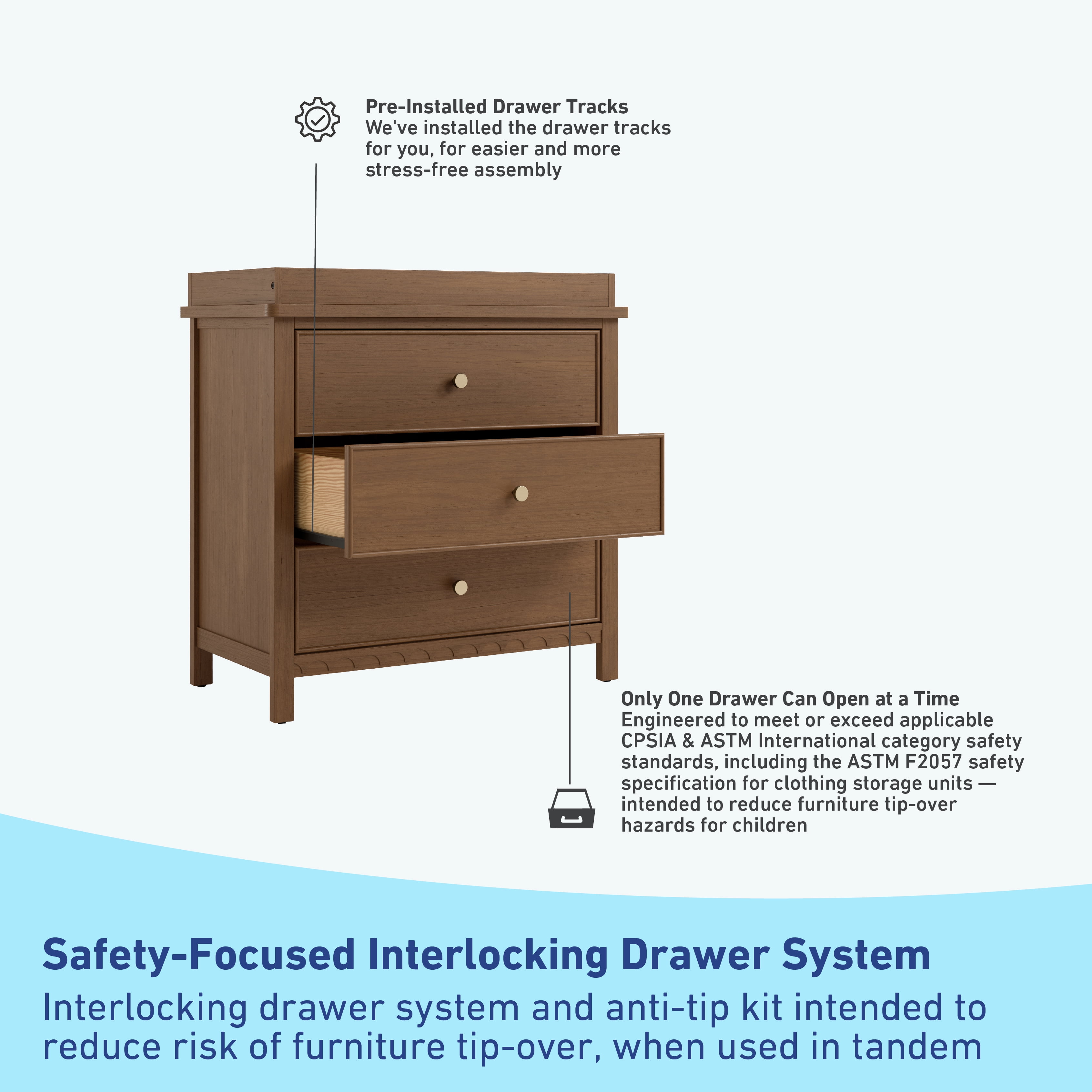 Graco Sasha 3 Drawer Dresser with Infant Changing Topper, Hazelnut