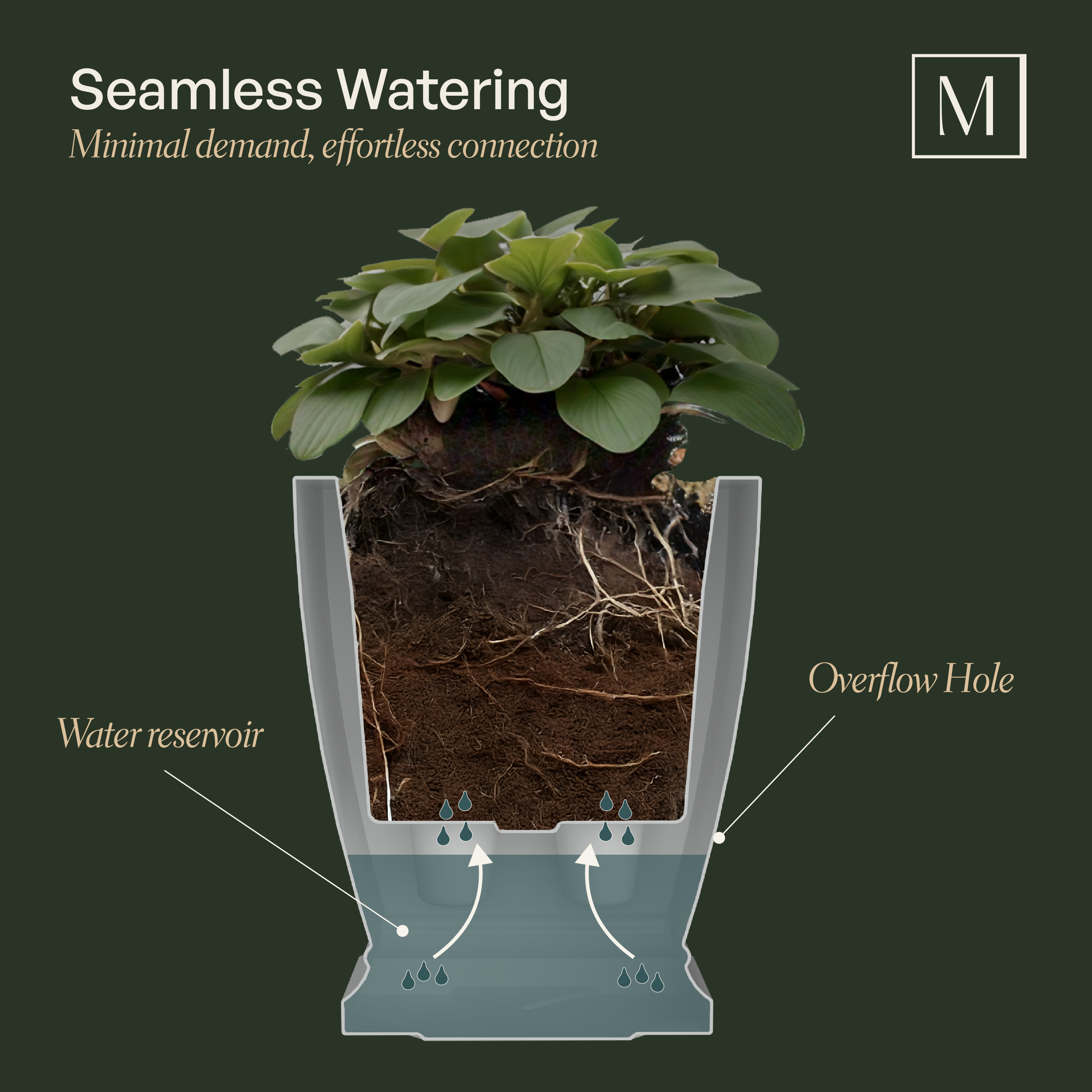 Acadia 20” x 20” x 20” Square White Self Watering Plastic Planter