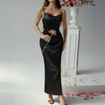 thumbnail image 3 of Ettsollp Women's Satin Bodycon Dress Spaghetti Strap Side Slip Long Dress Cowl Neck Sexy Club Midi Dresses for Evening Birthday Party Weddings, 3 of 8
