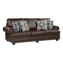 Jade 98 Inch Sofa- Rich Brown Microfiber- 4 Pillows- Soft Cushions- Wood