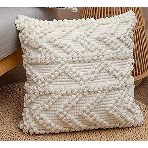 Fennco Styles Handmade Geometric Cotton Blend Decorative Throw Pillow Cover 18" W x 18" L - Blue Woven Pillow Case for Home, Couch, Bedroom, Office and Boho Décor