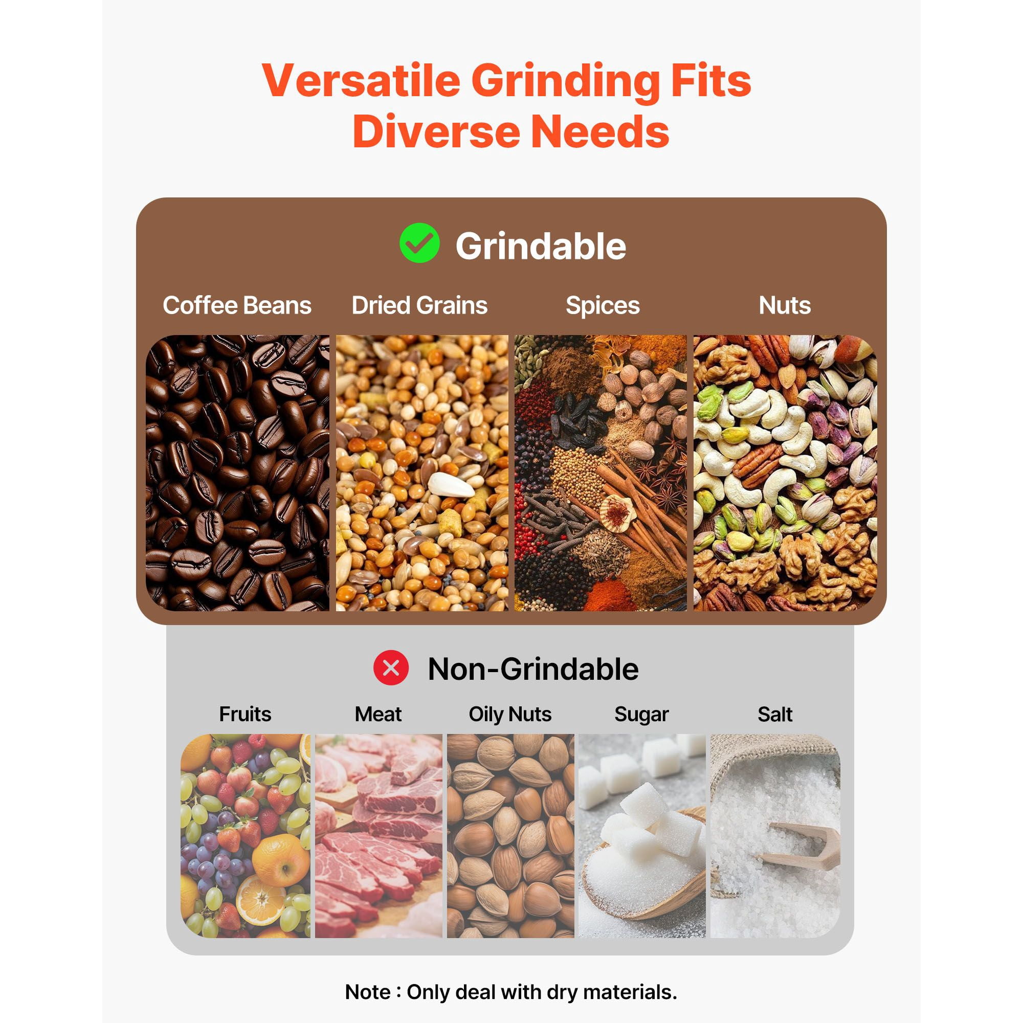Electric Grain Mill Grinder 850W 28000 RPM Stainless Steel for Dry Grains Spices Coffee