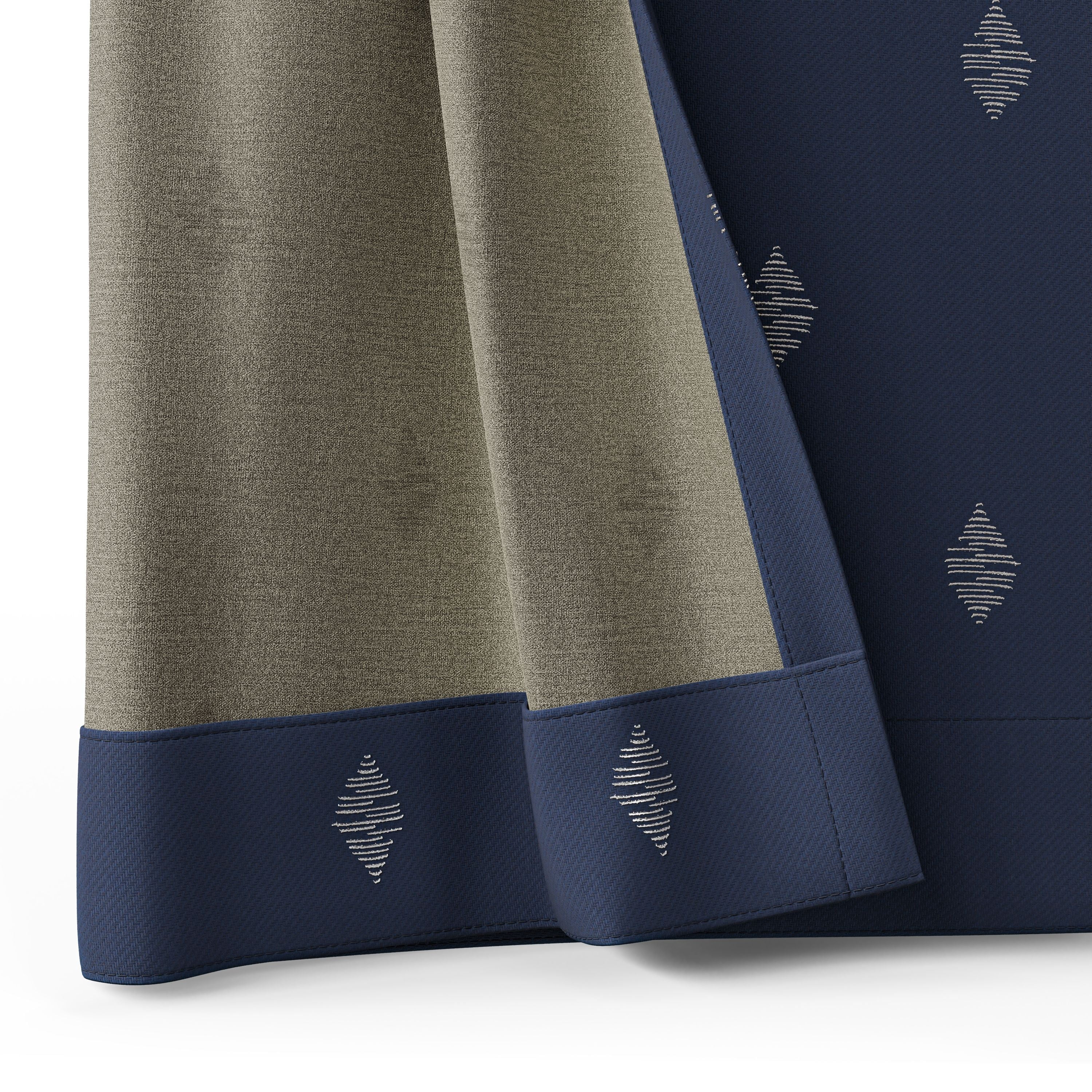 Mainstays Kids Navy Blue Metallic Puff Print Diamond Blackout Rod Pocket with Back Tabs Single Curtain Panel, 38" W x 84" L
