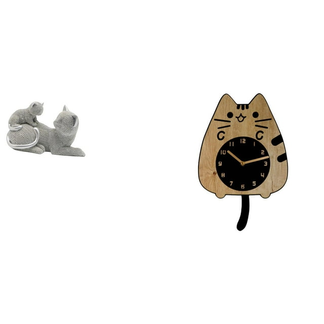 Figura de escritorio,Estatua de gato,linda estantería,escritorio,decoración del hogar,Reloj de pared,Reloj de pared decorativo con diseño de gato para sala de estar,silencioso,Reloj de pared