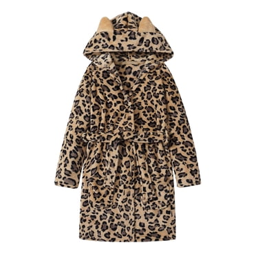 Topgal Teen Robe for Girls Cozy Classic Yellow Leopard Bathrobe Toddler Big Kid Size 12