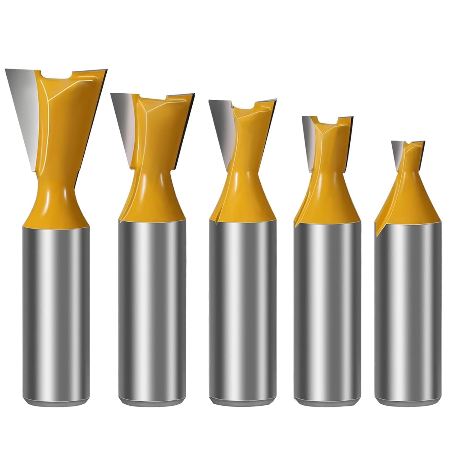 ABPETE 6PCS Dovetail Router Bit Set 1/4 Inch Shank, 1/4" 3/8" 1/2" 5/8" 3/4" 7/8'' Dia Carbide Router Bits for Woodworking, Wood Milling Cutter Tool for Making Boxes Drawers Chests, Fine Casework