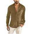 thumbnail image 3 of BiZtdJrK Men's Casual Long Sleeve Tops Cotton Gauze Shirts Button Down Collared Blouse Beach Vacation Shirt with Pocket, Khaki, S, 3 of 8