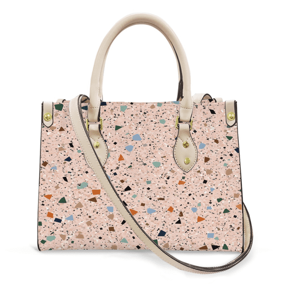 Purse Tote Bag for Women Leather Handbag, Satchel Shoulder Crossbody Top Handle Bags for Work Travel, retro terrazzo pattern, WHITE