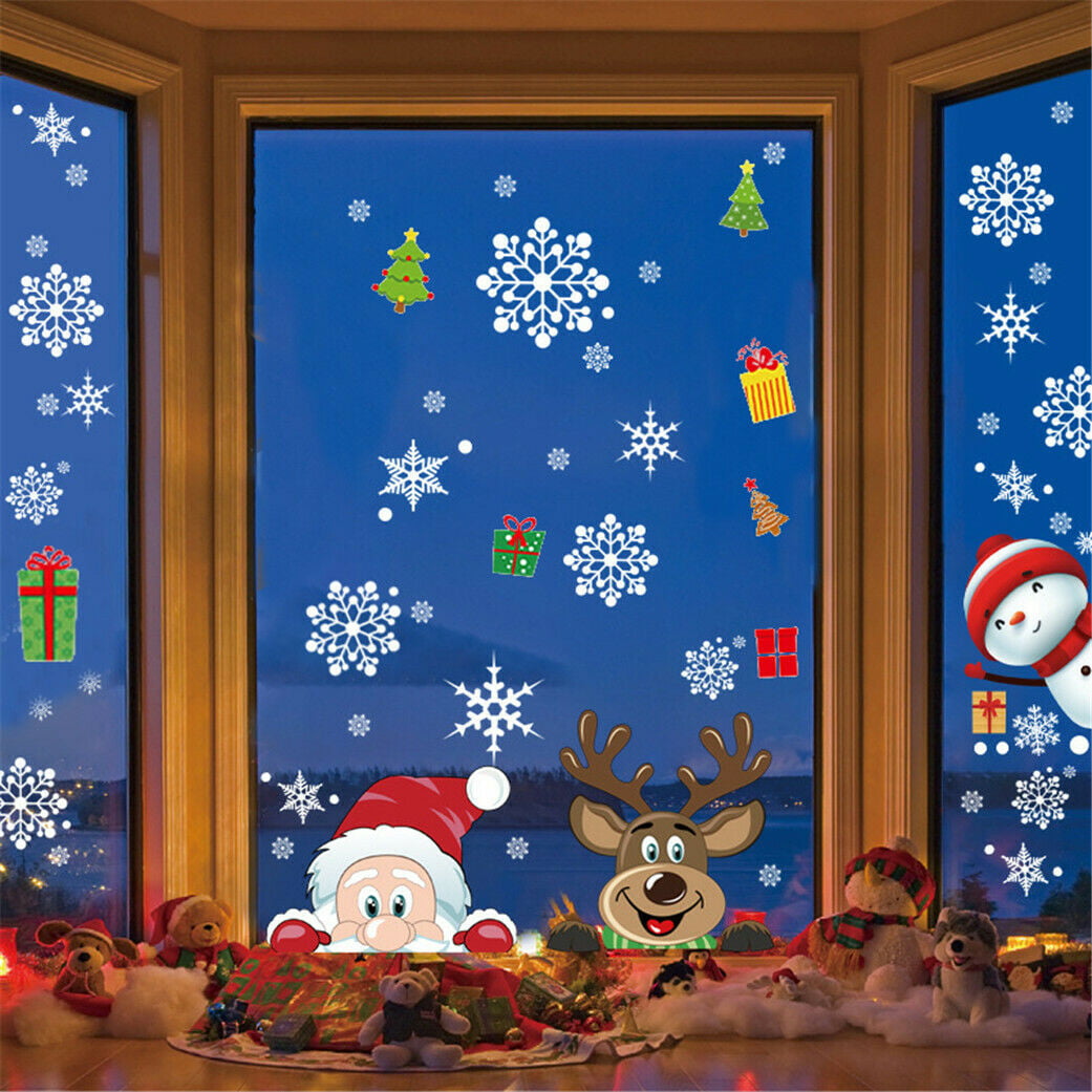 Christmas Window Decals Reindeer Snowflake Static Stickers Santa Claus Gnome