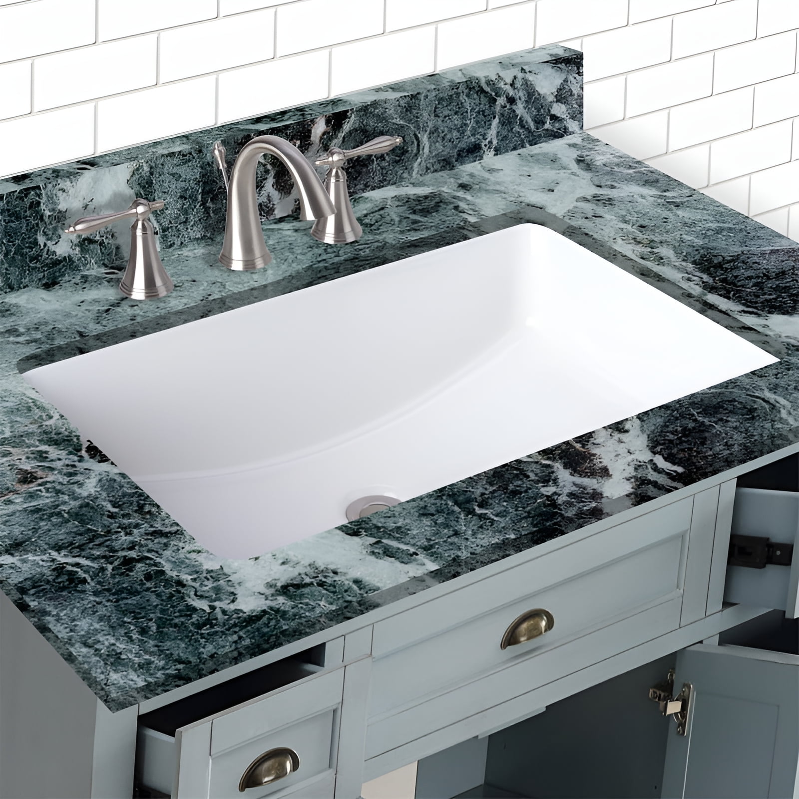 Open Box Miseno MNO2114ABWH Bright White Undermount Rectangular Bathroom Sink with Overflow Drain (22.875-in x 16-in)