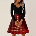 thumbnail image 5 of Women's Casual Fashion V Neck Long Sleeve Christmas Printed Party Vintage Dress for Holiday Events and Retro Style, Perfect for Women's Evening Wear,Wine,5XL, 5 of 6