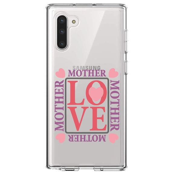 DistinctInk Clear Shockproof Hybrid Case for Samsung Galaxy Note 10 (6.3" Screen) - TPU Bumper Acrylic Back Tempered Glass Screen Protector - Love Mother Hearts Pink Purple