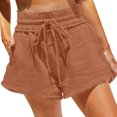 thumbnail image 2 of YUGYXL Summer Linen Shorts for Women Teen Girl High Waist Comfy Shorts Drawstring Elastic Waist Wide Leg Shorts with Pockets Coffee XXL, 2 of 4