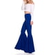 thumbnail image 3 of Pantalones acampanados de cintura alta Qarigey elegantes y cómodos de algodón transpirables para mujer Azul marino XL, 3 of 6