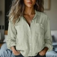 thumbnail image 2 of Dazajoo Cotton and Linen Shirts Women Summer Solid Color Long Sleeve Tops with Pockets 2025 Lightweight Casual Button Down Lapel Blouses,Gray,L, 2 of 7