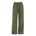 thumbnail image 4 of Vivianyo HD Women's Pleated Front Linen Bottoms, Elastic Drawstring Waist Full Wide Leg Trousers with Side Pockets for Women, Women's Army Green, Sizes S-2XL, 4 of 5