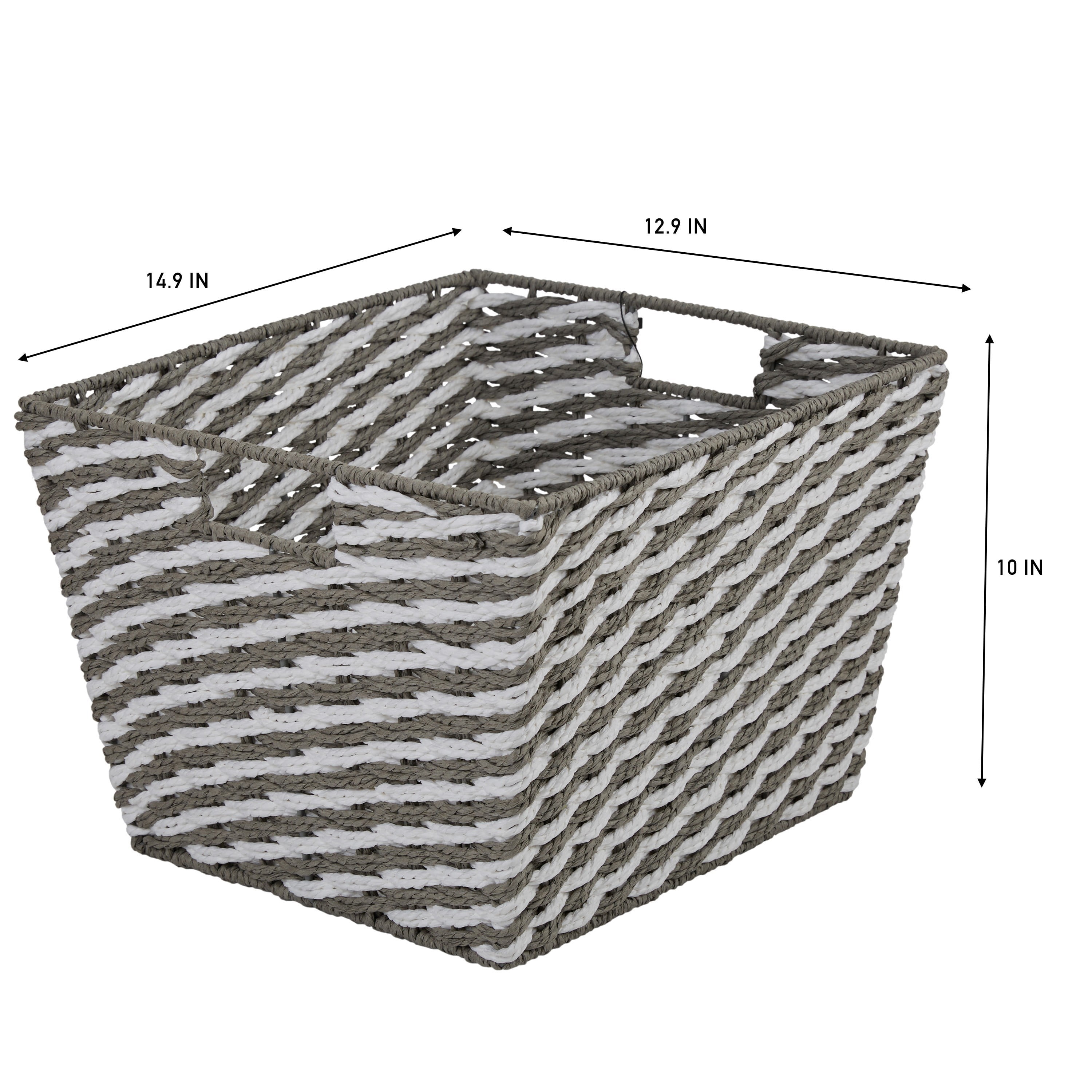 Simplify Medium Striped Woven Basket in Grey