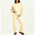 thumbnail image 5 of Szluipve 2 Piece Sets for Women 2 Piece Loungewear Set, Crew Neck Oversized Sweatshirt & High Waist Wide Leg Pants, Solid Color Fleece Casual Matching Tracksuit Beige M, 5 of 6