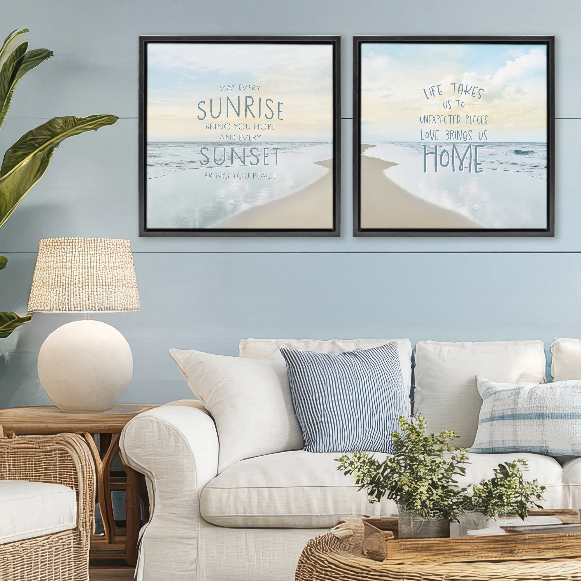 Stupell Industries Beautiful Beach Inspirations 2 Piece Black Framed Floater Canvas Set, design by Natalie Carpentieri
