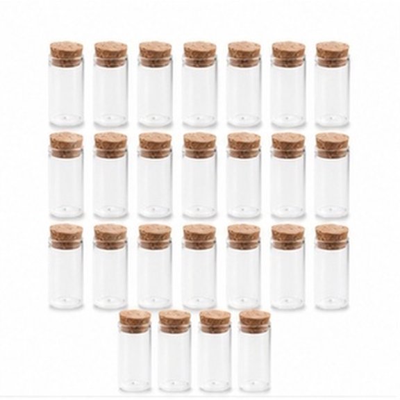 HOOWIFFY Mini Glass Jars With Lids Cork Glass Bottles White Wood 25Pcs For Home Party