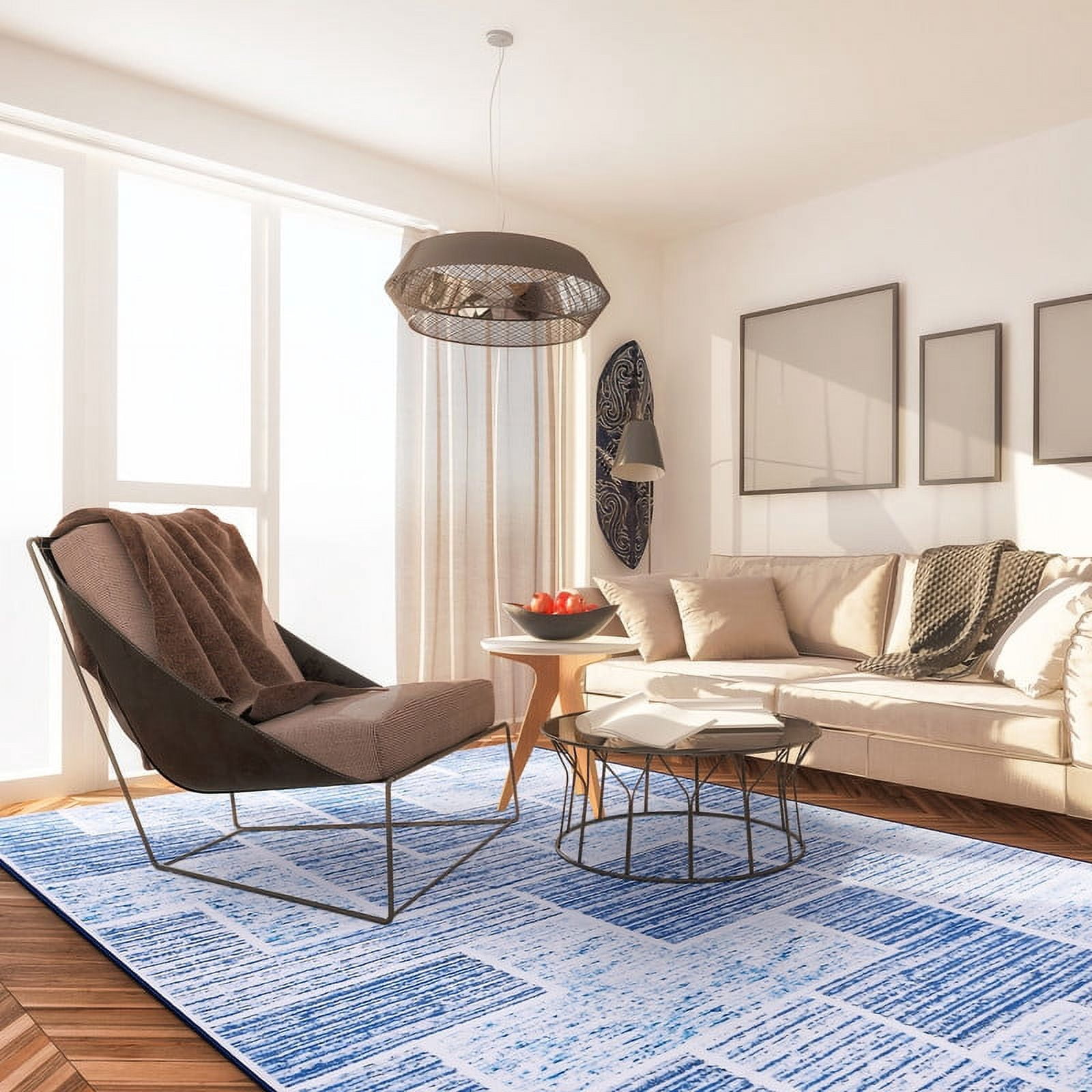 Junovo Washable Upgrade Area Rug Super Soft Rugs with Non-Slip Backing, for Living Room/Bedroom,6'x9',Blue