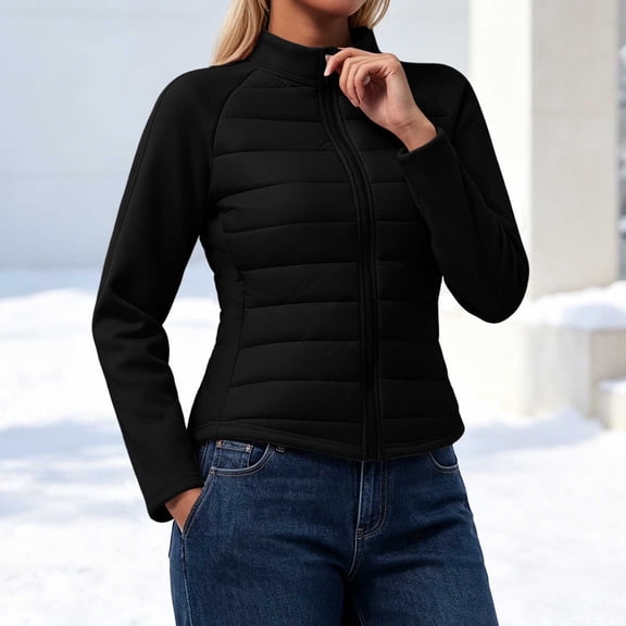 Women's Puffer Jackets Quilted Packable Puffy Coats Lightweight Winter Warm Zip Up Down Jacket Stand Collar Long Sleeve Puffer Softshell Jacket