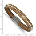 thumbnail image 4 of Chisel Stainless Steel Antiqued Brushed Brown Leather with Polished Chain Bracelet - 8.25", 4 of 6