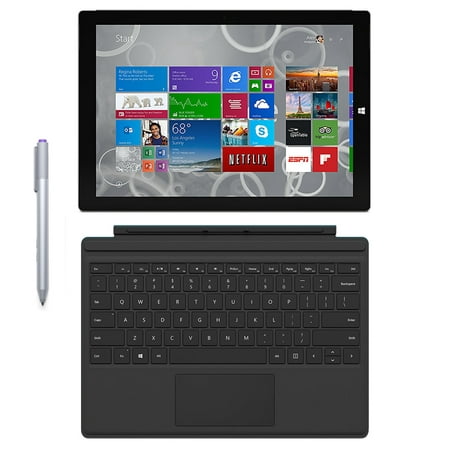 Used Microsoft Surface Pro 3 Tablet (12-Inch, 128 GB, Intel Core i5, Windows 10) + Microsoft Surface Type Cover