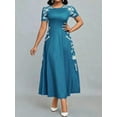 thumbnail image 3 of MORTTIC Women's Printed Maxi Dress – Short Sleeve, Crew Neck, Elegant Casual Party Dress, 3 of 5